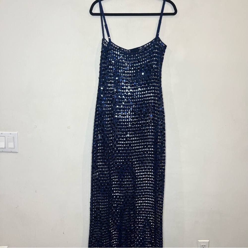 Rat and Boa Lupita glittering sequin crocheted blue maxi dress size S/M NEW! NWT - Picture 10 of 12